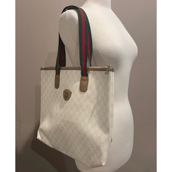 ✨Vintage 1970’s GUCCI Plus GG Monogram Large Shopper Tote Shoulder Bag Web Strap - Picture 3 of 14